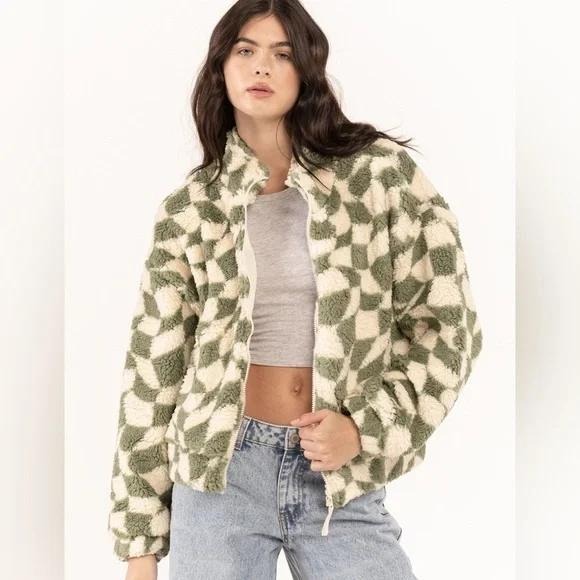RSQ Green and Cream Teddy Jacket Plush Sherpa XL - Picture 1 of 5